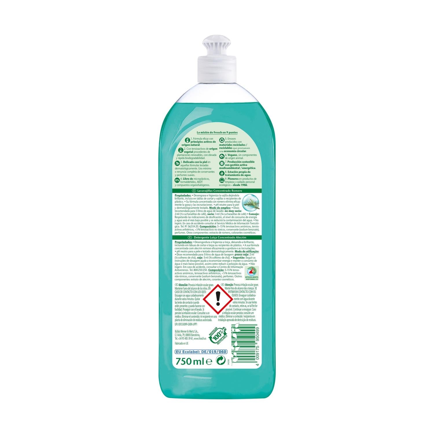 Pack 10x Lavavajillas romero Frosch 750 ml