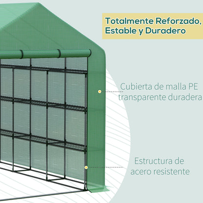 Outsunny Invernadero Pequeño Con Estantes De 4 Niveles 244x180x210 Cm Verde_5