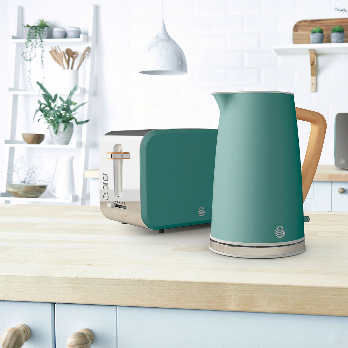 Swan Nordic Set Desayuno, Hervidor Agua 1,7 L, Tostadora Ranura Ancha 2 Rebanadas, Diseño, Stp2090greneu, Verde_1