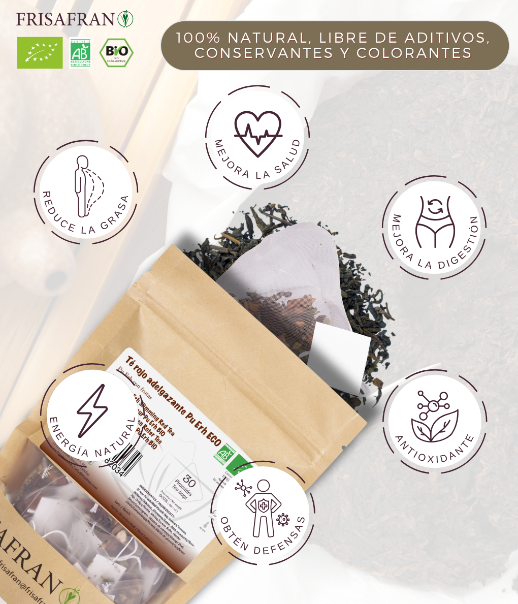 Té Rojo Pu Erh Adelgazante Ecológico En Pirámides | Calidad | Frisafran 30 Uds_1