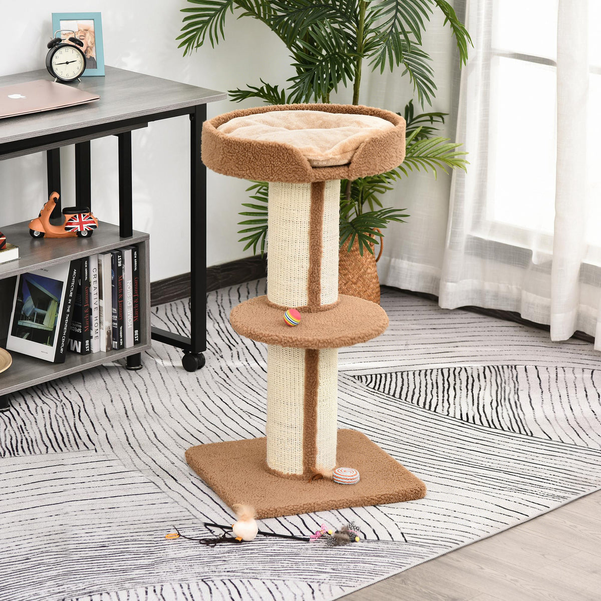 Pawhut Árbol Rascador Para Gatos Altura 91 Cm De 3 Niveles 45x45x91cm Marrón_1
