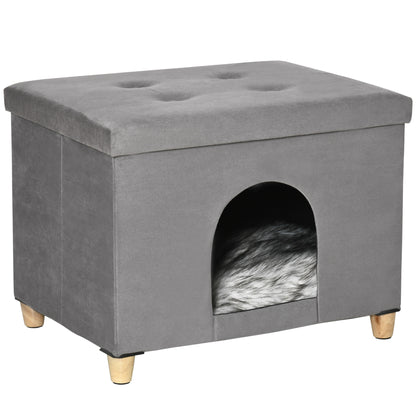 Pawhut Casa Para Gatos 2 En 1 Taburete Con Tapa Extraíble Cojín 60x45x44,5 Cm_0