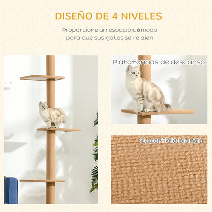 Pawhut Árbol Para Gatos Del Suelo Al Techo 43x27x228-260 Cm Con Altura Ajustable_5