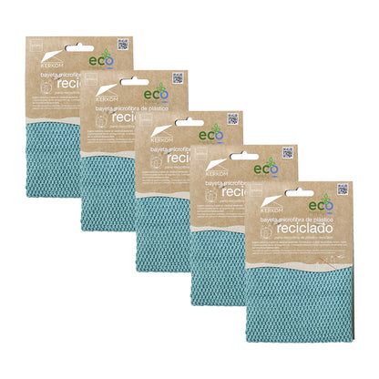 Pack 5x Bayetas PET reciclado microfibra 30 x 30 cm Eco Friendly Kerkom