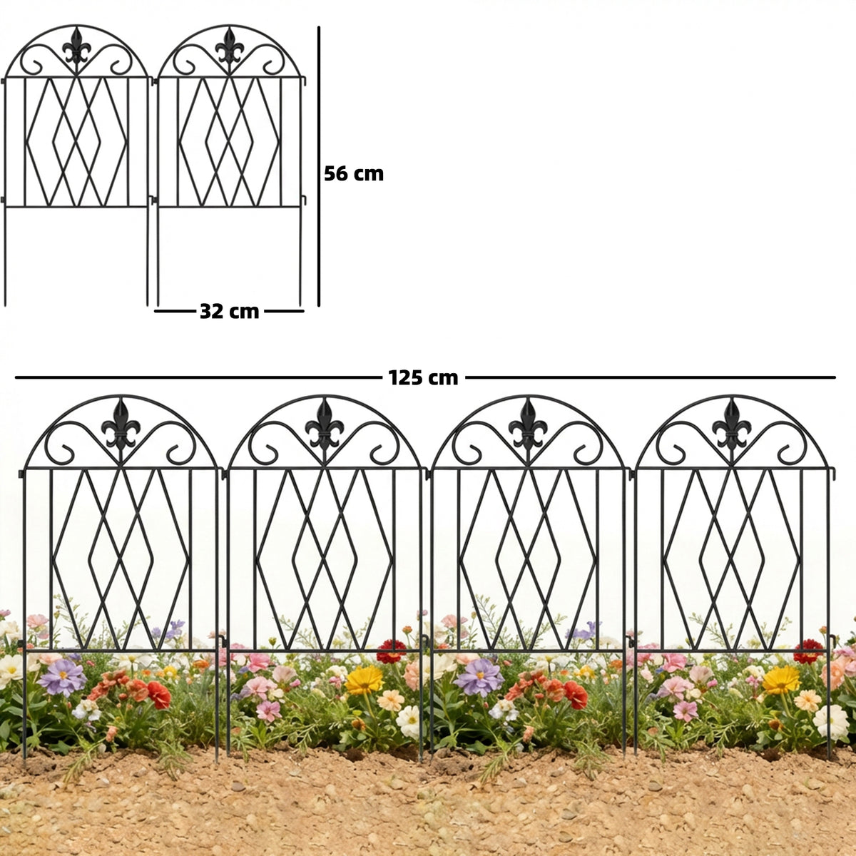 Outsunny Set De 4 Vallas De Jardín Decorativas De Metal 125x56 Cm Negro_2