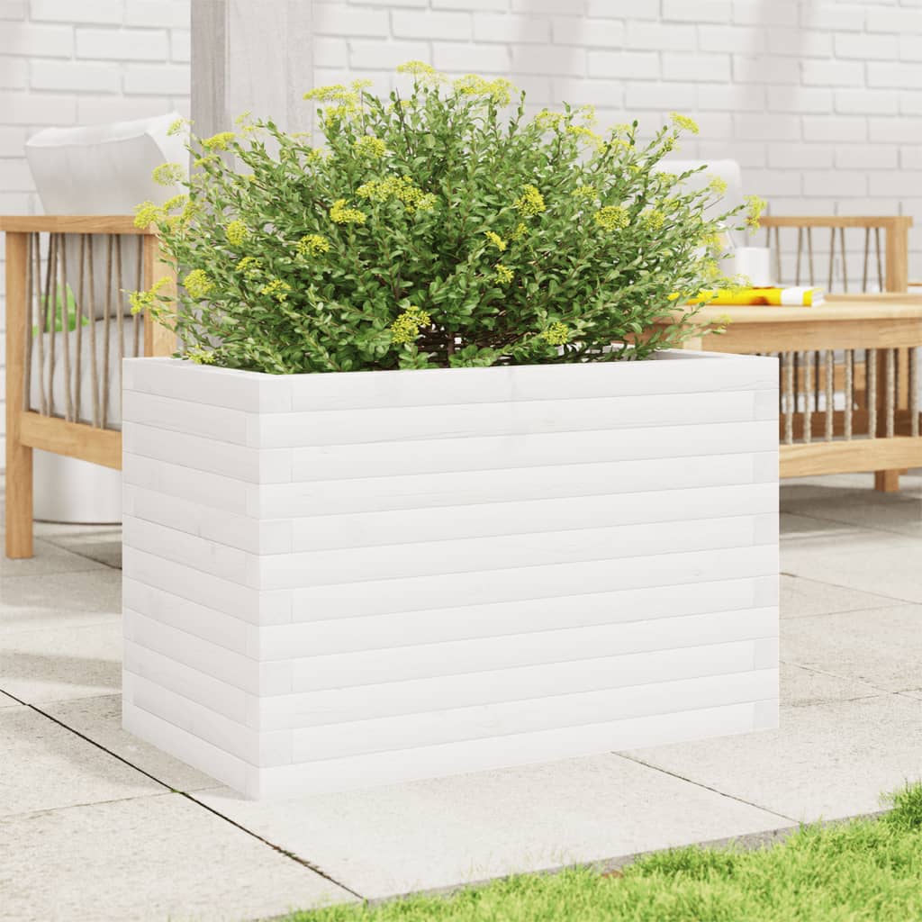 Jardinera De Madera Maciza De Pino Blanca 70x40x46 Cm_2