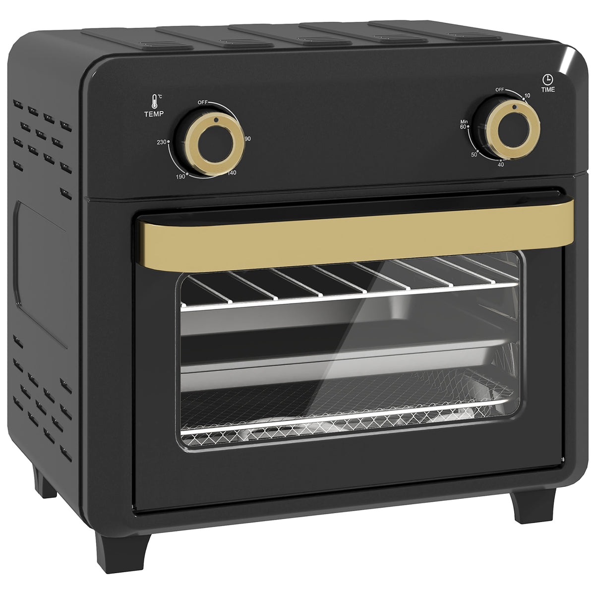 Forno Com Air Fryer Homcom Aço Inoxidável, Vidro Temperado Preto 32x27.2x29.8 Cm_0