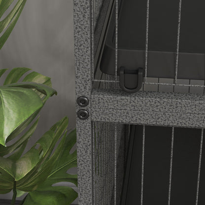 Pawhut Jaula Para Animales Pequeños De 4 Niveles Con Ruedas 80x52x128 Cm Gris_3