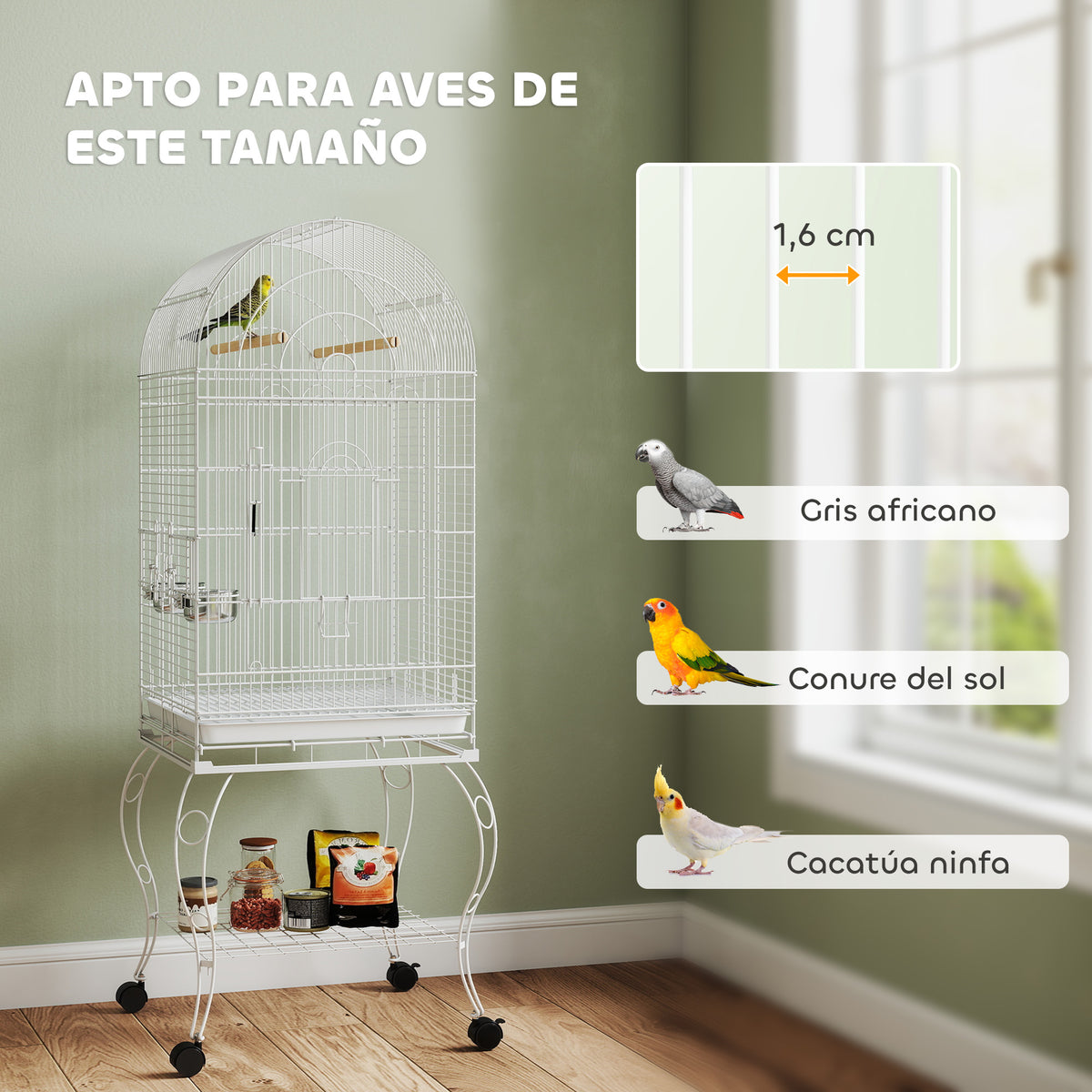 Jaula Para Pájaros Pawhut Acero Blanco 51x51x153 Cm_5