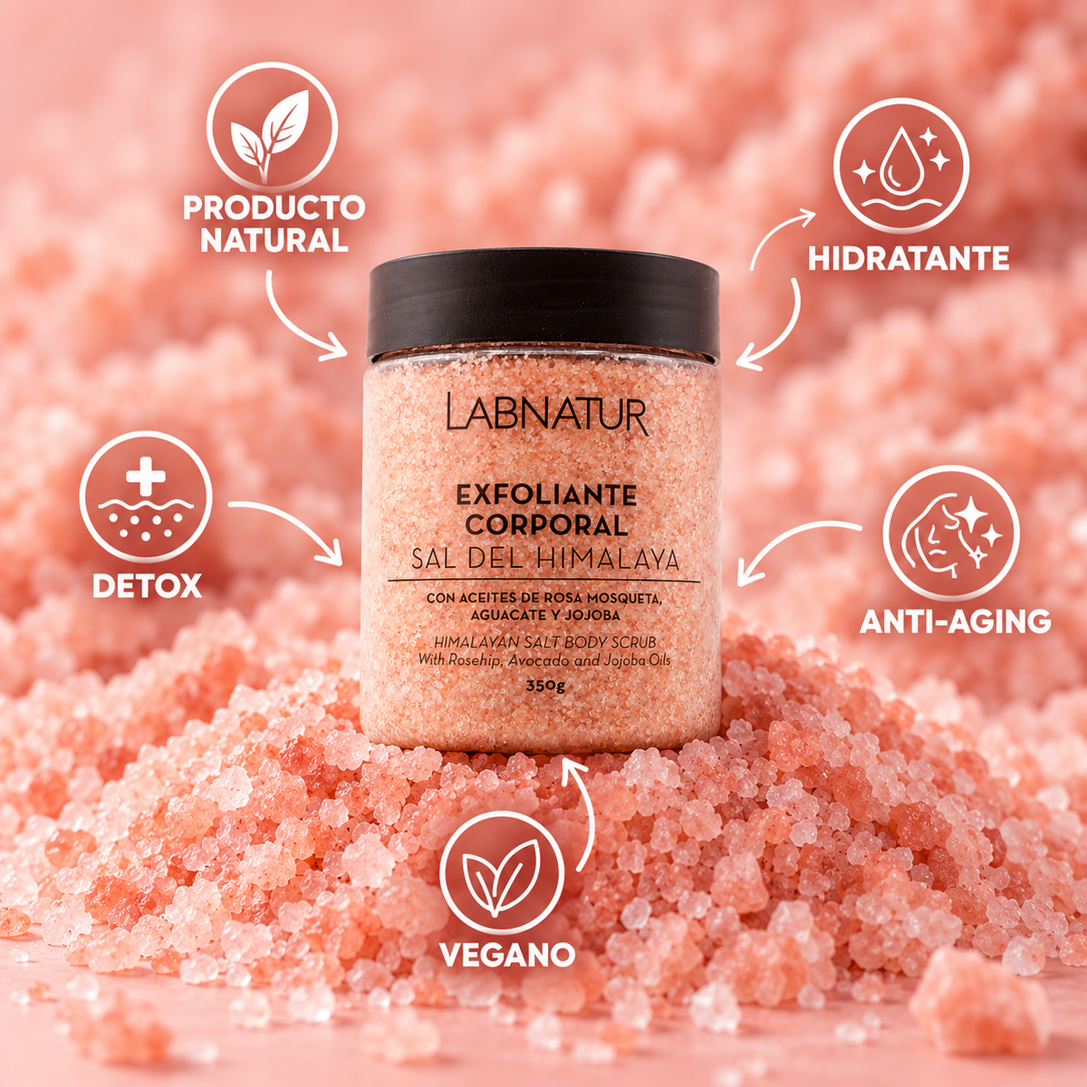Exfoliante Corporal con Sal del Himalaya 350 g Labnatur | Exfoliación Mineral | Rosa Mosqueta, Aguacate y Jojoba_2