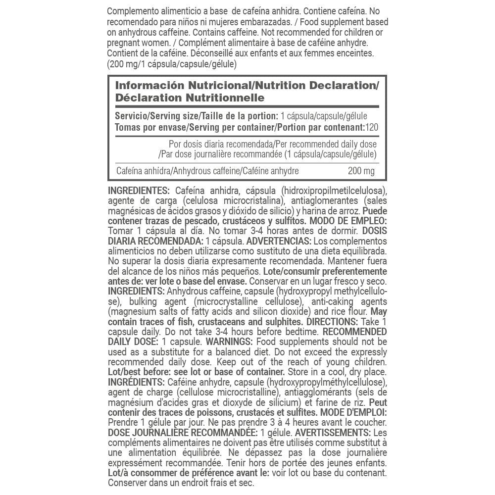 Cafeína Anhidra 200mg - 120 Cápsulas Vegetales - Aporta Energía - Masmusculo_5