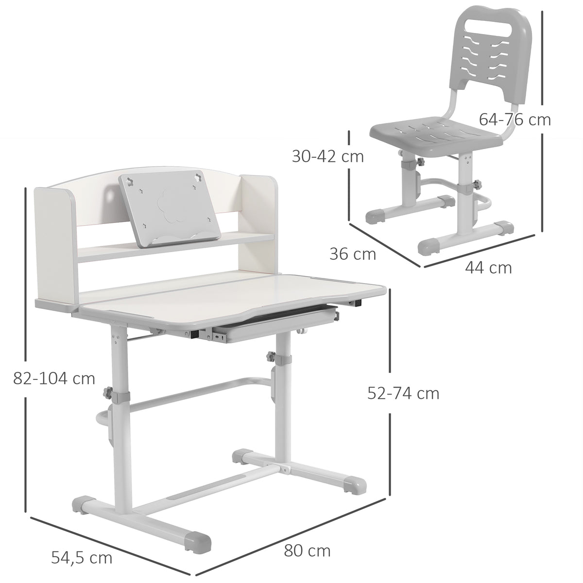 Conjunto De Secretária E Cadeira Zonekiz Pp, Mdf E Metal Cinzento 80x54,5x82-104 Cm_2