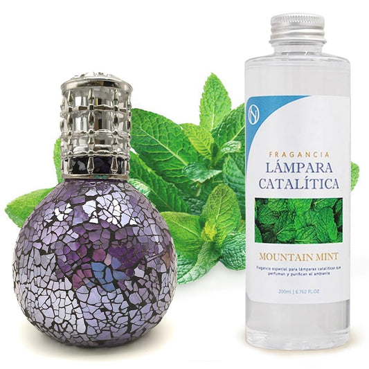 Lámpara Catalítica Mosaico Azul Océano + Aroma Mountain Mint 200ml - Elimina Malos Olores, Impurezas Y Perfuma_0