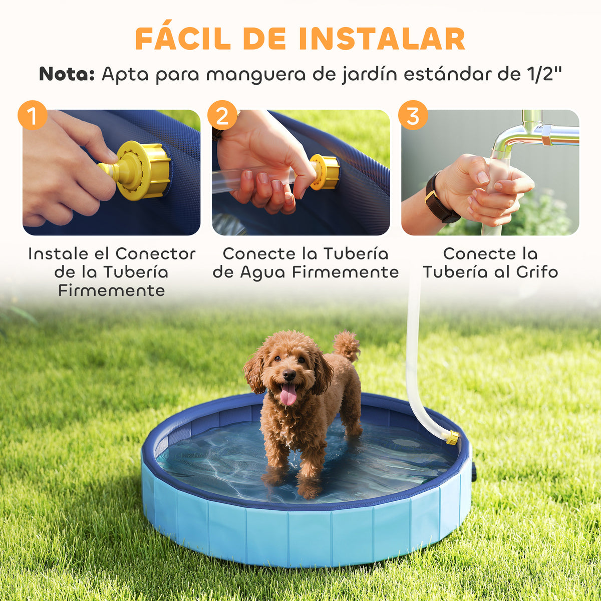Pawhut Piscina Para Perros Plegable Con Aspersor Antideslizante Resistente Azul_5