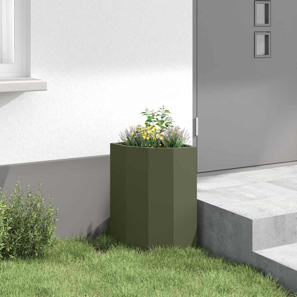 Macetero De Esquina Verde Oliva 30 X 30 X 50 Cm Acero_3
