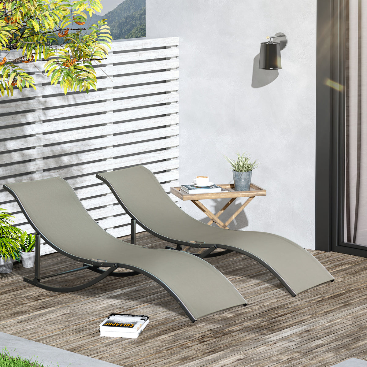 Conjunto De Tumbonas Outsunny Aluminio, Textilene Gris 165x61x63 Cm_1