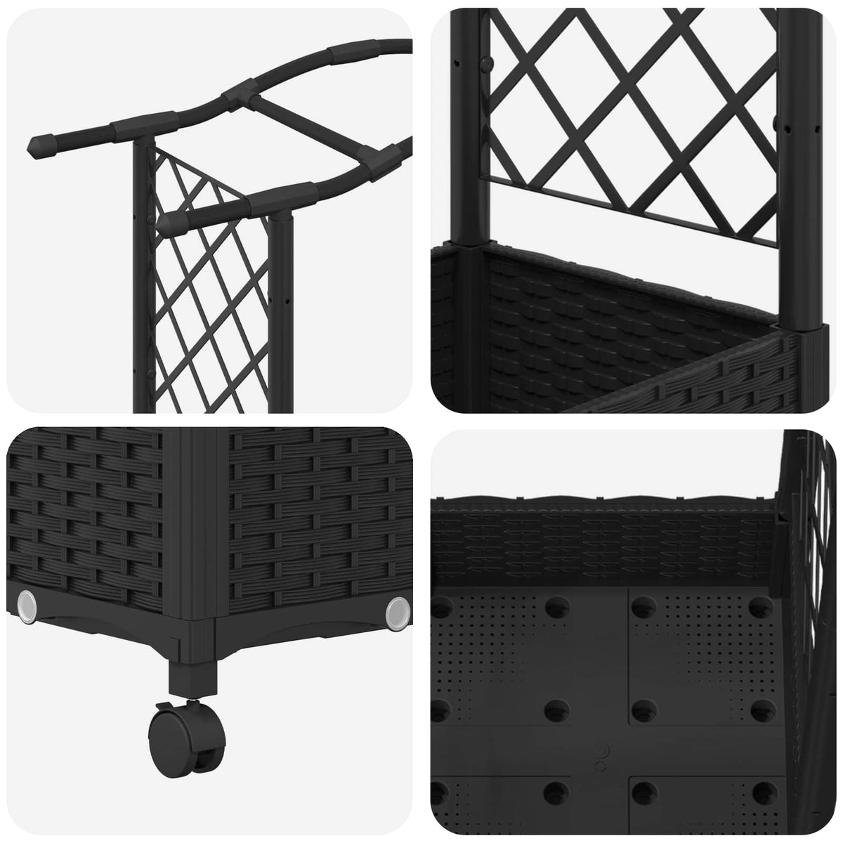 Cama Elevada Con Trellis Y Techo Negro 207 X 40 X 129 Cm Pp_5