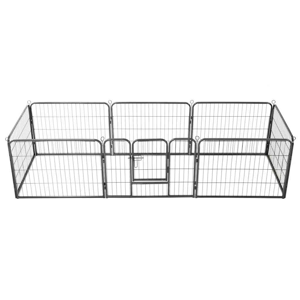 Corral Para Perros 8 Paneles De Acero 60x80 Cm Negro_0
