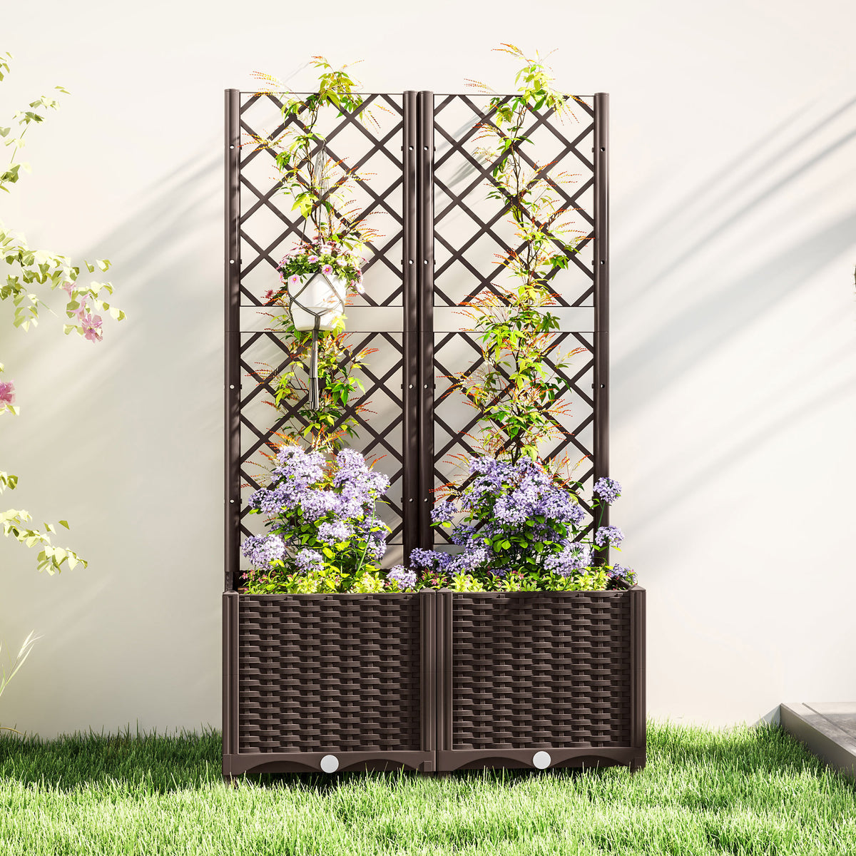 Outsunny Jardinera Con Enrejado De Pp Con Drenaje Y Amplio Espacio 80x40x135 Cm_3
