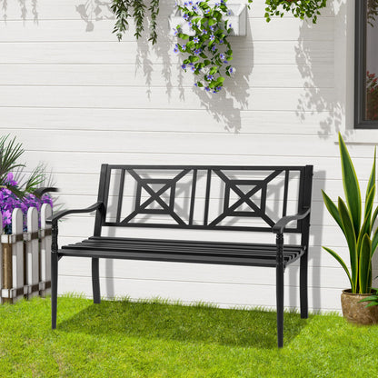 Outsunny Banco Jardín 2 Plazas Acero Con Reposabrazos Para Terraza Carga 240 Kg_1