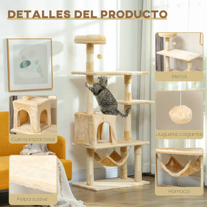 Pawhut Árbol Rascador Para Gatos Grande 70x40x152cm Con Múltiples Plataformas_5