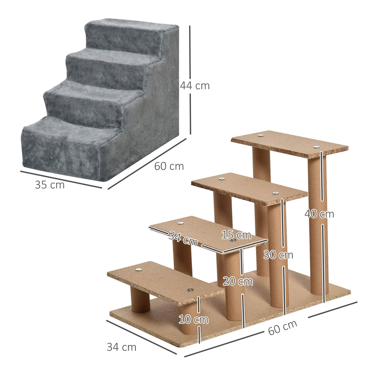 Pawhut Escalera Para Mascotas De 4 Peldaños Con Funda Extraíble 60x35x44 Cm Gris_2