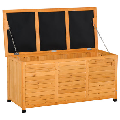Outsunny Baúl De Madera Exterior Con Tapa Abrible Y Diseño Persiana 127x56x60 Cm_0