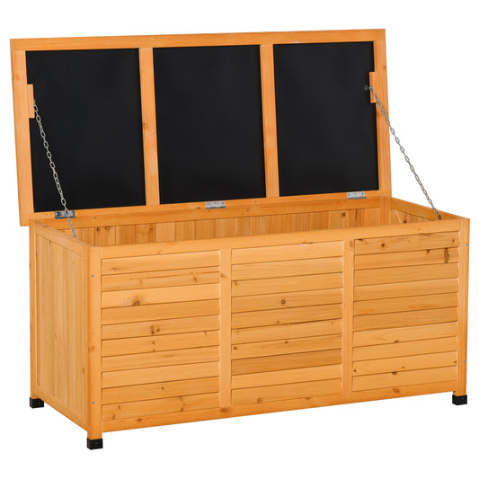 Outsunny Baúl De Madera Exterior Con Tapa Abrible Y Diseño Persiana 127x56x60 Cm_0