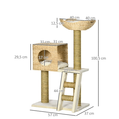 Pawhut Árbol Rascador Para Gatos Medianos Altura 100,5cm Con Cama Superior Cueva_2