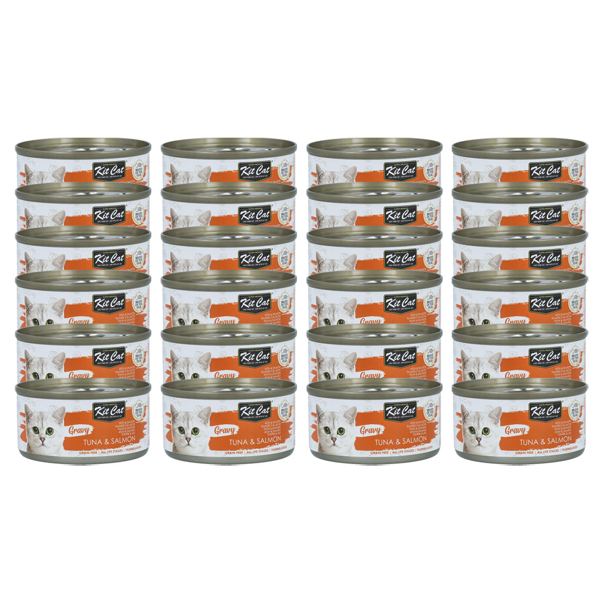 Pack 24x Kit Cat Lata Gravy - Atún & Salmón 70 g Comida húmeda para gatos en salsa