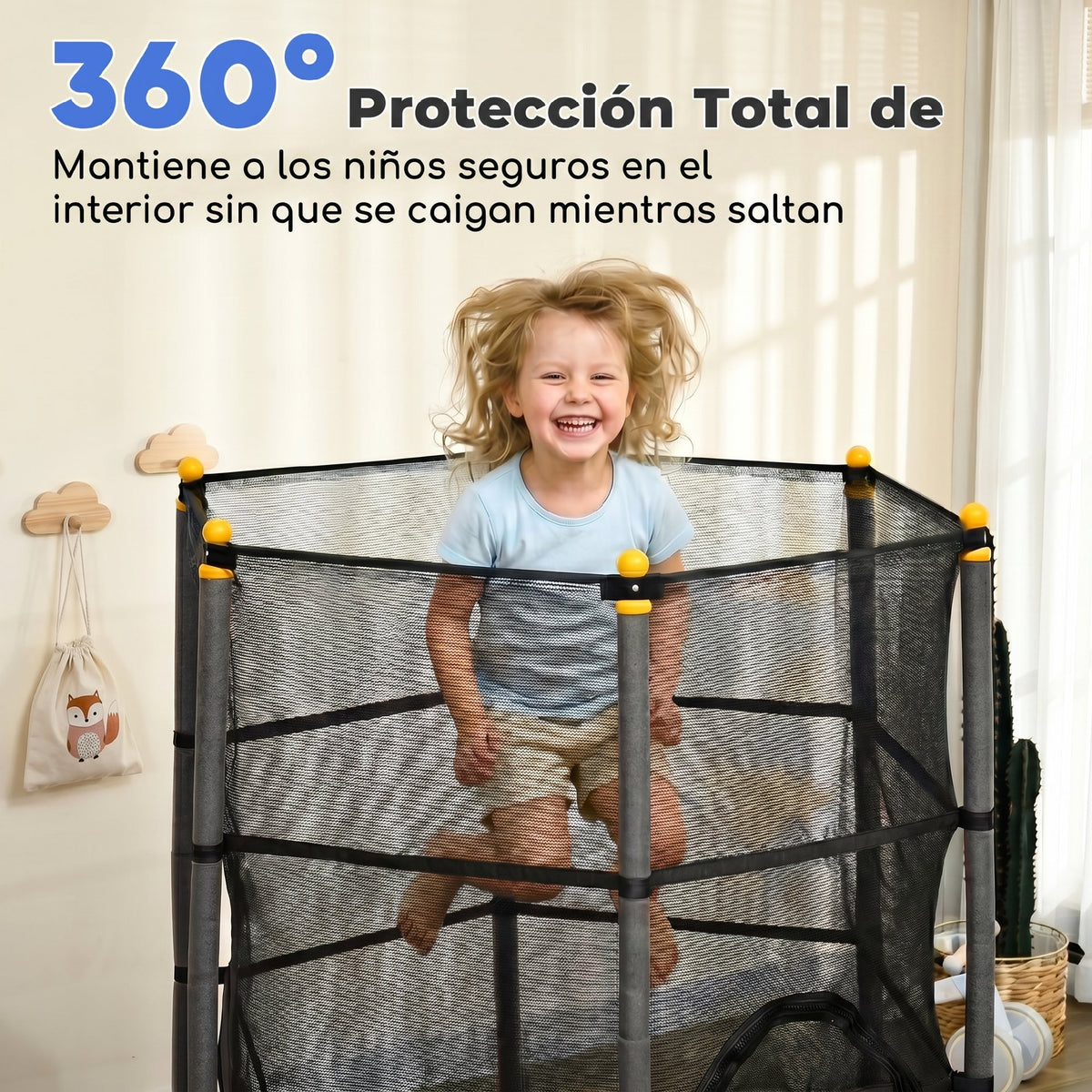 Cama Elástica Infantil Homcom Acero, Pp Negro 163x163x190 Cm_5