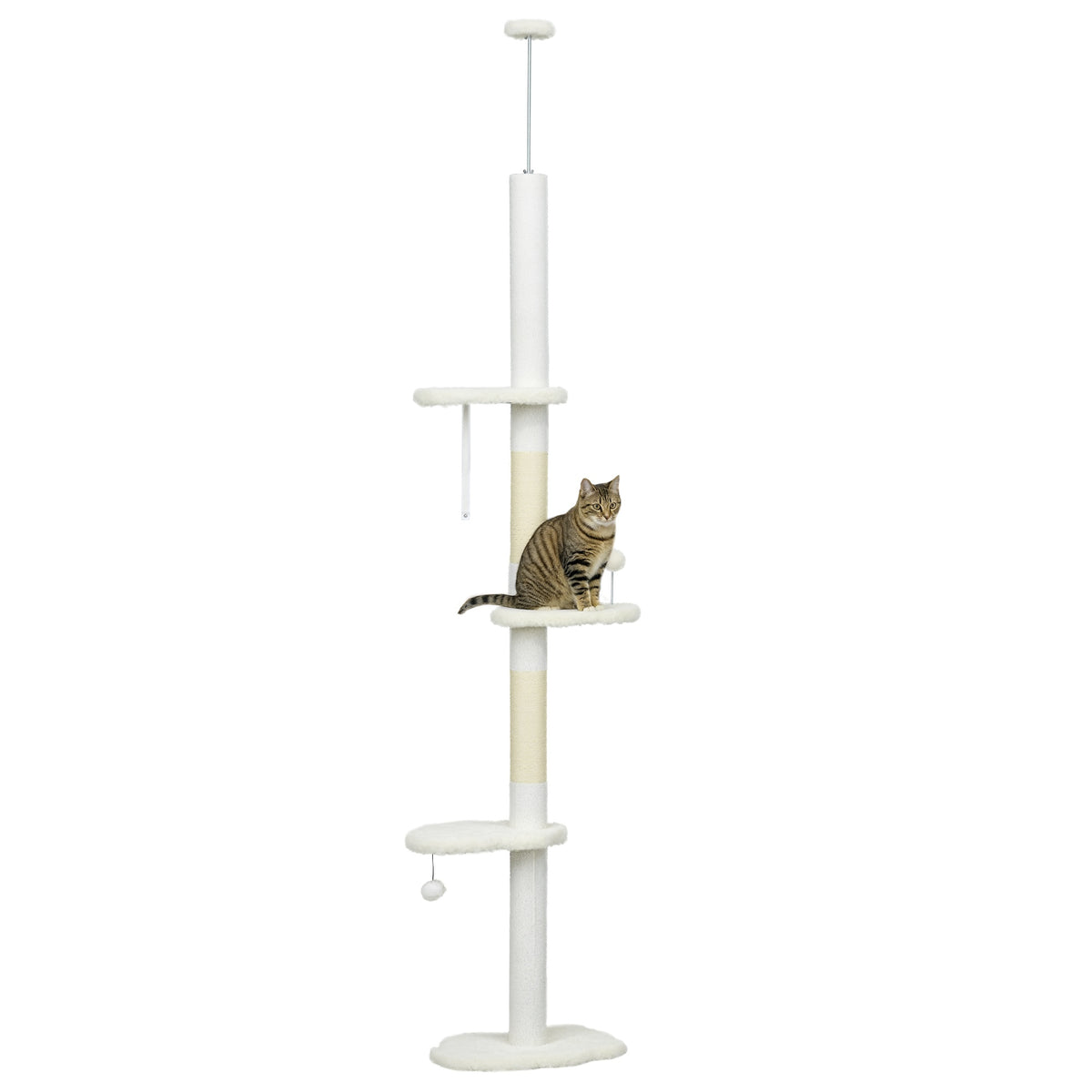 Árbol Rascador Para Gatos De Suelo A Techo Ajustable 48x32x225-255 Cm Blanco_0