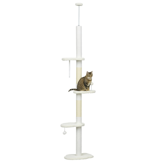 Árbol Rascador Para Gatos De Suelo A Techo Ajustable 48x32x225-255 Cm Blanco_0