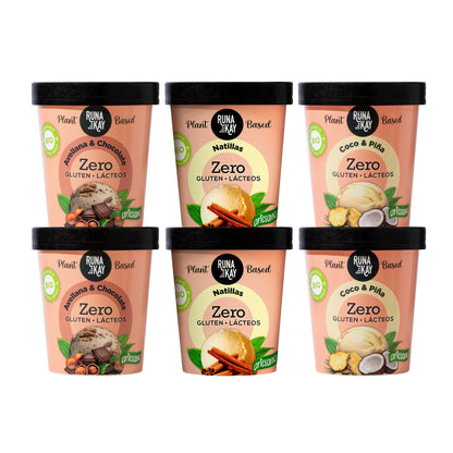 Helado Artesano Eco Sin Gluten Ni Lácteos Stracciatella de Chufa&amp;Choco Avellana&amp;Choco Natillas Runakay 6x460ml/400g_0