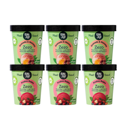 Pack Mix Helado Artesano Eco Sin Gluten Ni Azúcar Refinado De Granada &amp; Naranja Frutos Rojos Runakay 6x460ml/400g_0