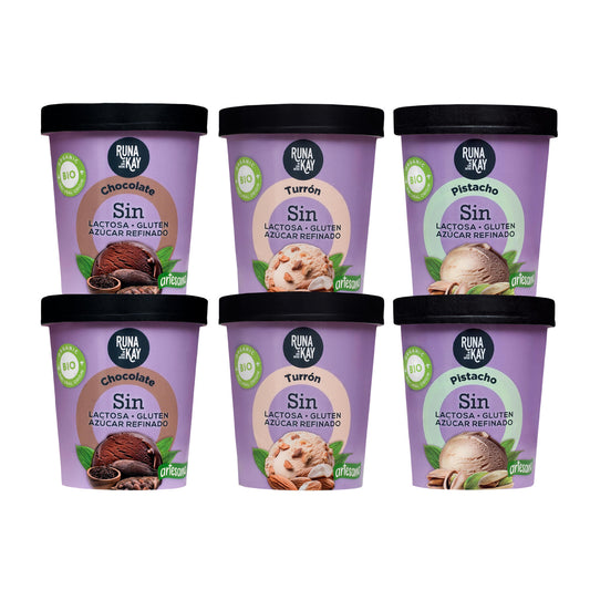 Pack Mix Helado Artesano Eco Sin Gluten Sin Lactosa Ni Azúcar Refinado Chocolate, Pistacho, Turrón Runakay 6x460ml/400g_0