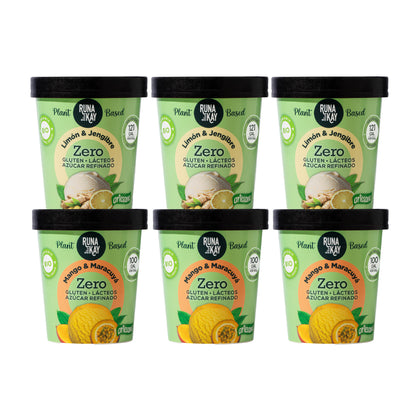 Pack Mix Helado Artesano Eco Sin Gluten Ni Azúcar Refinado Mango&amp;Maracuyá Limón&amp;Jengibre Runakay 6x460ml/400g_0