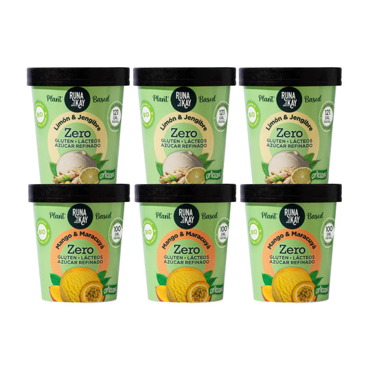 Pack Mix Helado Artesano Eco Sin Gluten Ni Azúcar Refinado Mango&Maracuyá Limón&Jengibre Runakay 6x460ml/400g_0