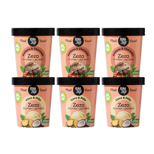 Pack Mix Helado Artesano Eco Sin Gluten Ni Lácteos Avellana&Choco Coco&Piña Runakay 6x460ml/400g_0