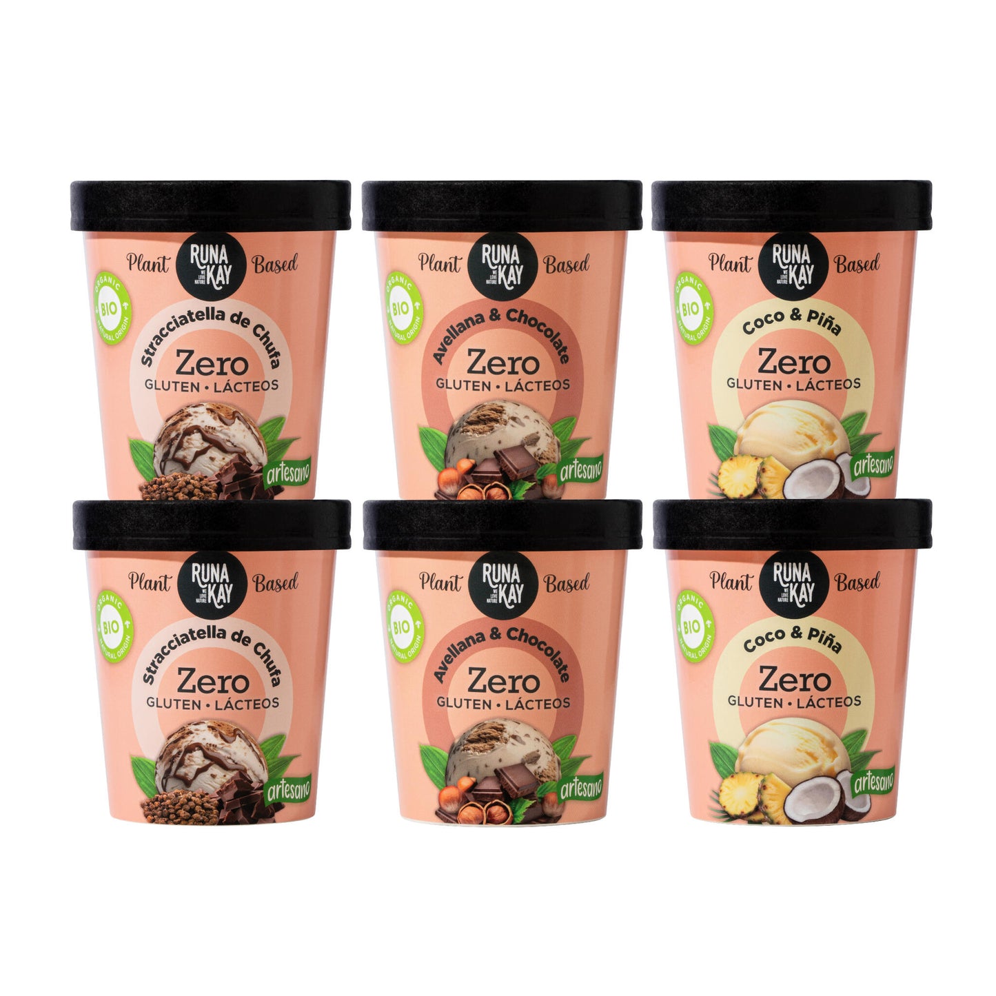 Helado Artesano Eco Sin Gluten Ni Lácteos Stracciatella Chufa&Choco Avellana&Choco Coco&Piña Runakay 6x460ml/400g_0