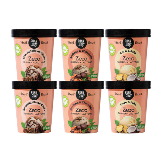 Helado Artesano Eco Sin Gluten Ni Lácteos Stracciatella Chufa&Choco Avellana&Choco Coco&Piña Runakay 6x460ml/400g_0