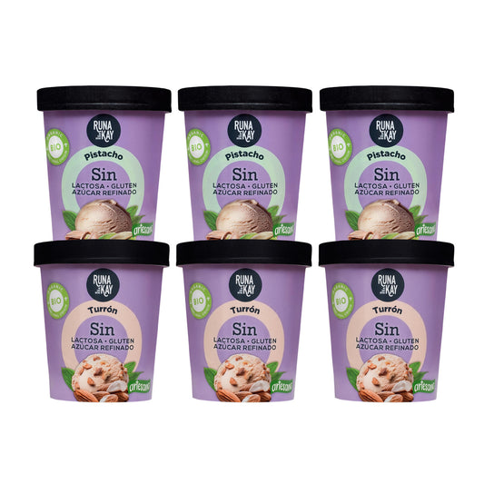 Pack Mix Helados Artesanos Eco Sin Gluten Sin Lactosa Ni Azúcar Refinado Pistacho, Turrón Runakay 6x460ml/400g_0