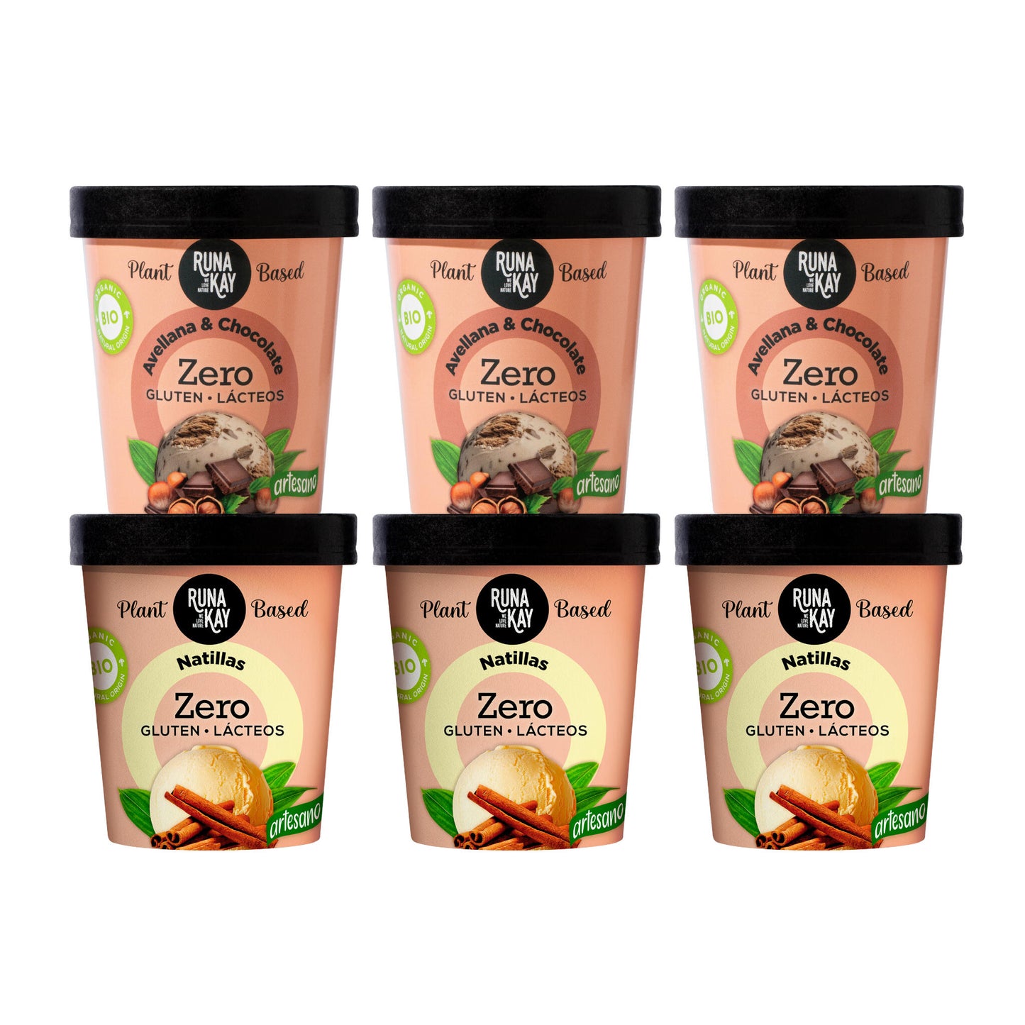 Pack Mix Helado Artesano Eco Sin Gluten Ni Lácteos Avellana&Choco Natillas Runakay 6x460ml/400g_0