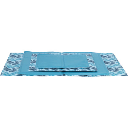 Alfombrilla refrigerante con estampado de hojas, 90 × 50 cm, azul claro