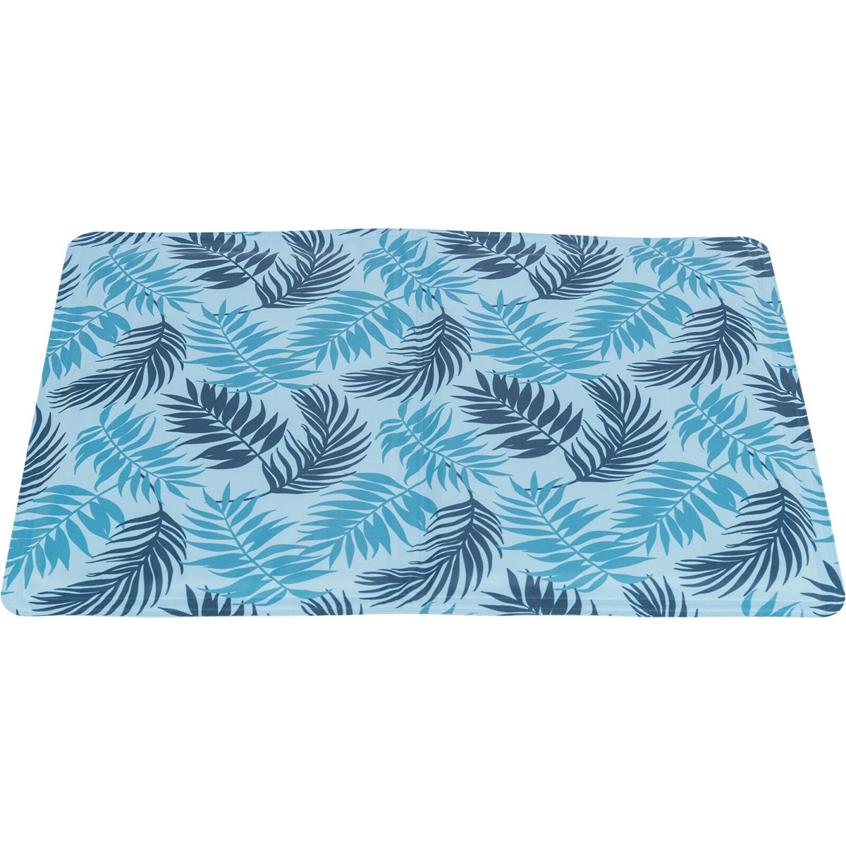Alfombrilla refrigerante con estampado de hojas, 90 × 50 cm, azul claro