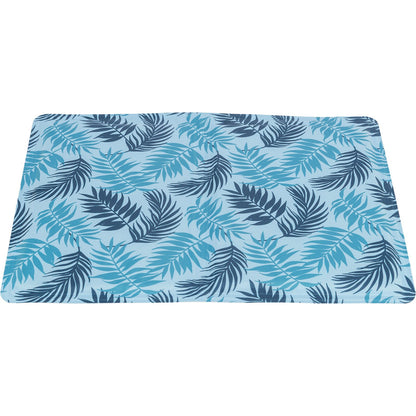 Alfombrilla refrigerante con estampado de hojas, 50 × 40 cm, azul claro