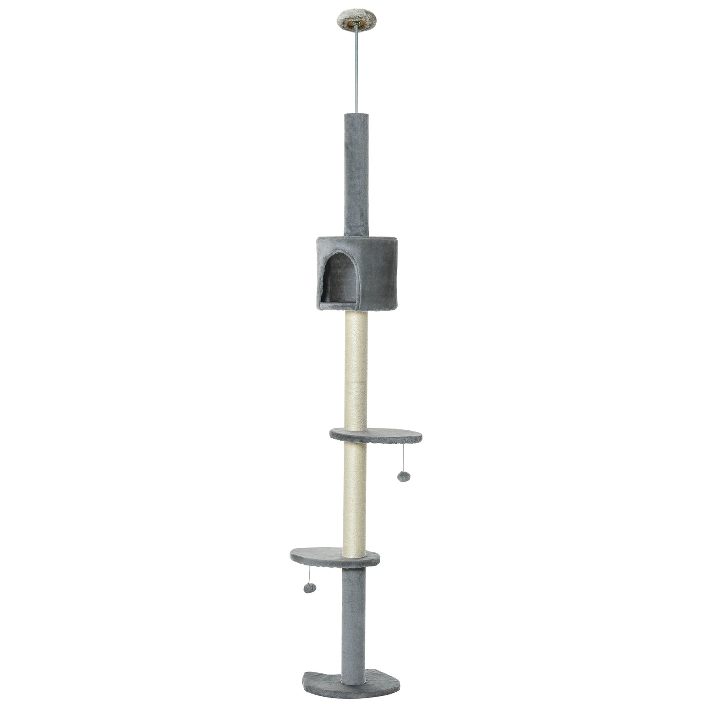 Pawhut Árbol Rascador Para Gatos Altura 255 Cm Cueva Bola Colgante_0