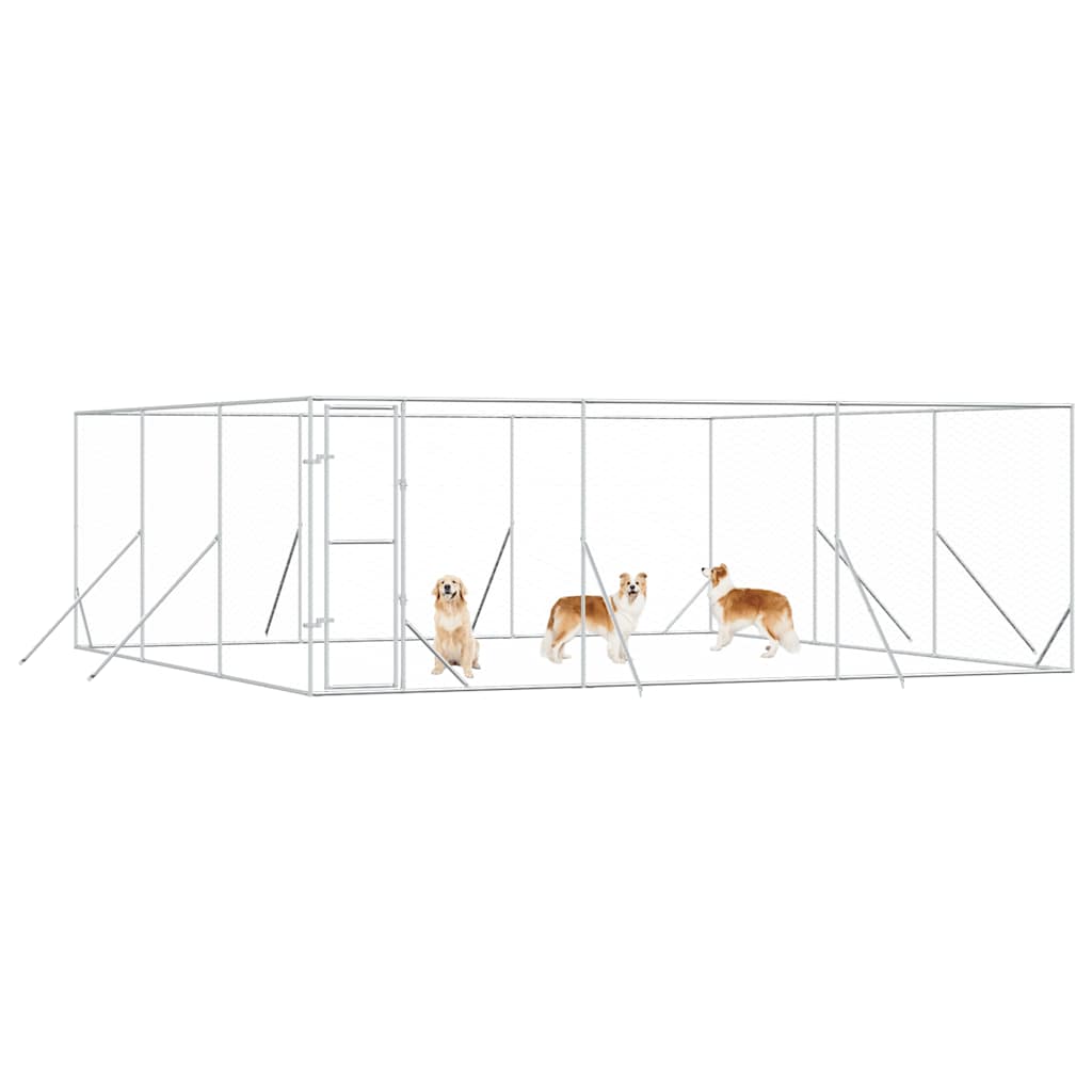 Perrera De Exterior Acero Galvanizado Plateado 6x6x2 M_3