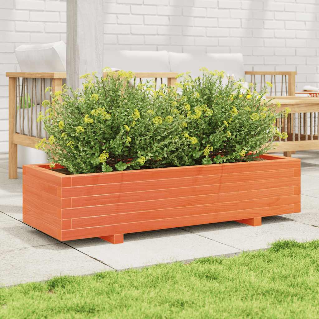 Jardinera De Madera Maciza De Pino Marrón Cera 110x40x26,5 Cm_2