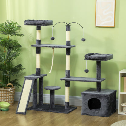 Pawhut Árbol Rascador Para Gatos 134 Cm Con Nidos Plataformas Gris Oscuro_1